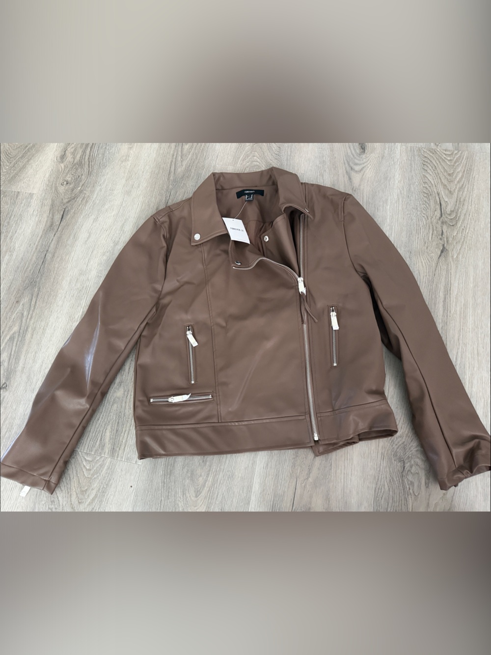 Women’s Brown Faux Leather Biker Jacket